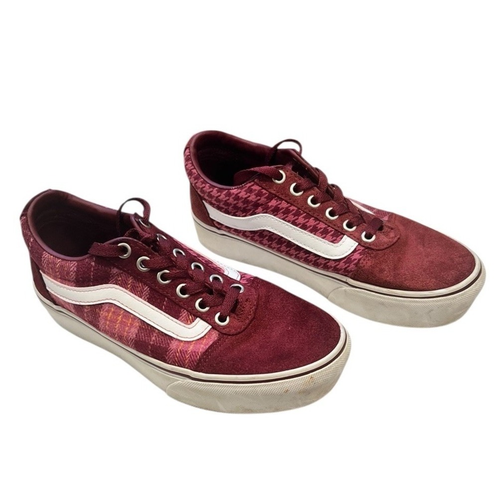 Vans Ward Platform Red/Plaid Lace Up Sneakers Shoes, Sz 6